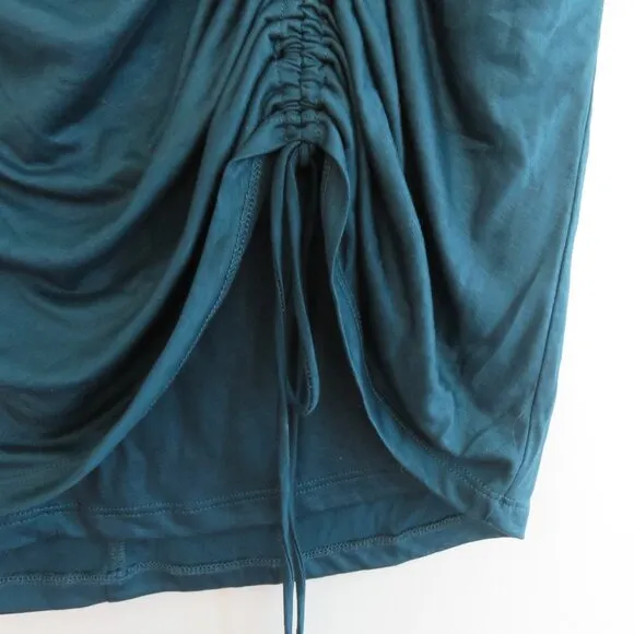 BY ANTHROPOLOGIE Ruched Knit Midi Skirt in Navy Teal Green Stretch - Size M NWT
