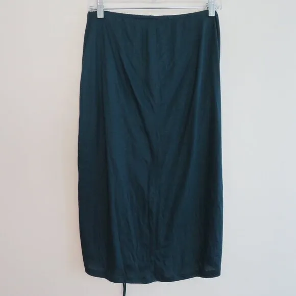 BY ANTHROPOLOGIE Ruched Knit Midi Skirt in Navy Teal Green Stretch - Size M NWT