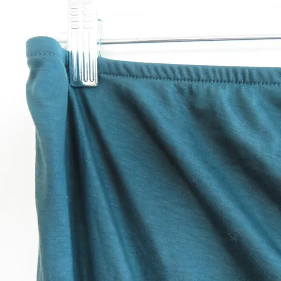 BY ANTHROPOLOGIE Ruched Knit Midi Skirt in Navy Teal Green Stretch - Size M NWT