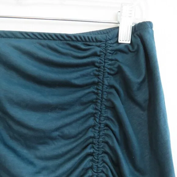 BY ANTHROPOLOGIE Ruched Knit Midi Skirt in Navy Teal Green Stretch - Size M NWT