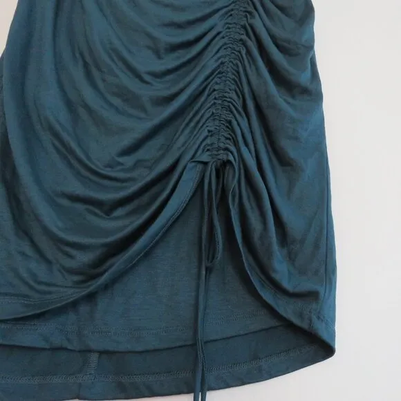 BY ANTHROPOLOGIE Ruched Knit Midi Skirt in Navy Teal Green Stretch - Size M NWT