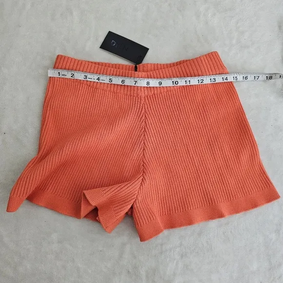 BY.DYLN EADIE Orange Rib Knit Chunky High Rise Elastic Waist Shorts