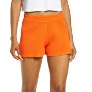 BY.DYLN EADIE Orange Rib Knit Chunky High Rise Elastic Waist Shorts