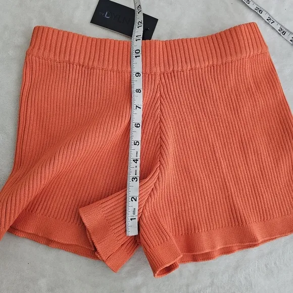 BY.DYLN EADIE Orange Rib Knit Chunky High Rise Elastic Waist Shorts