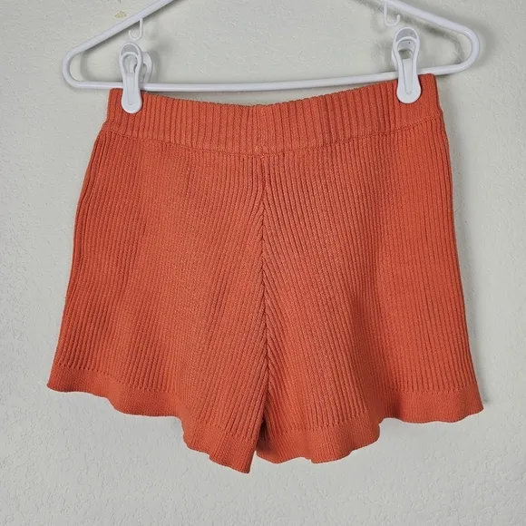 BY.DYLN EADIE Orange Rib Knit Chunky High Rise Elastic Waist Shorts
