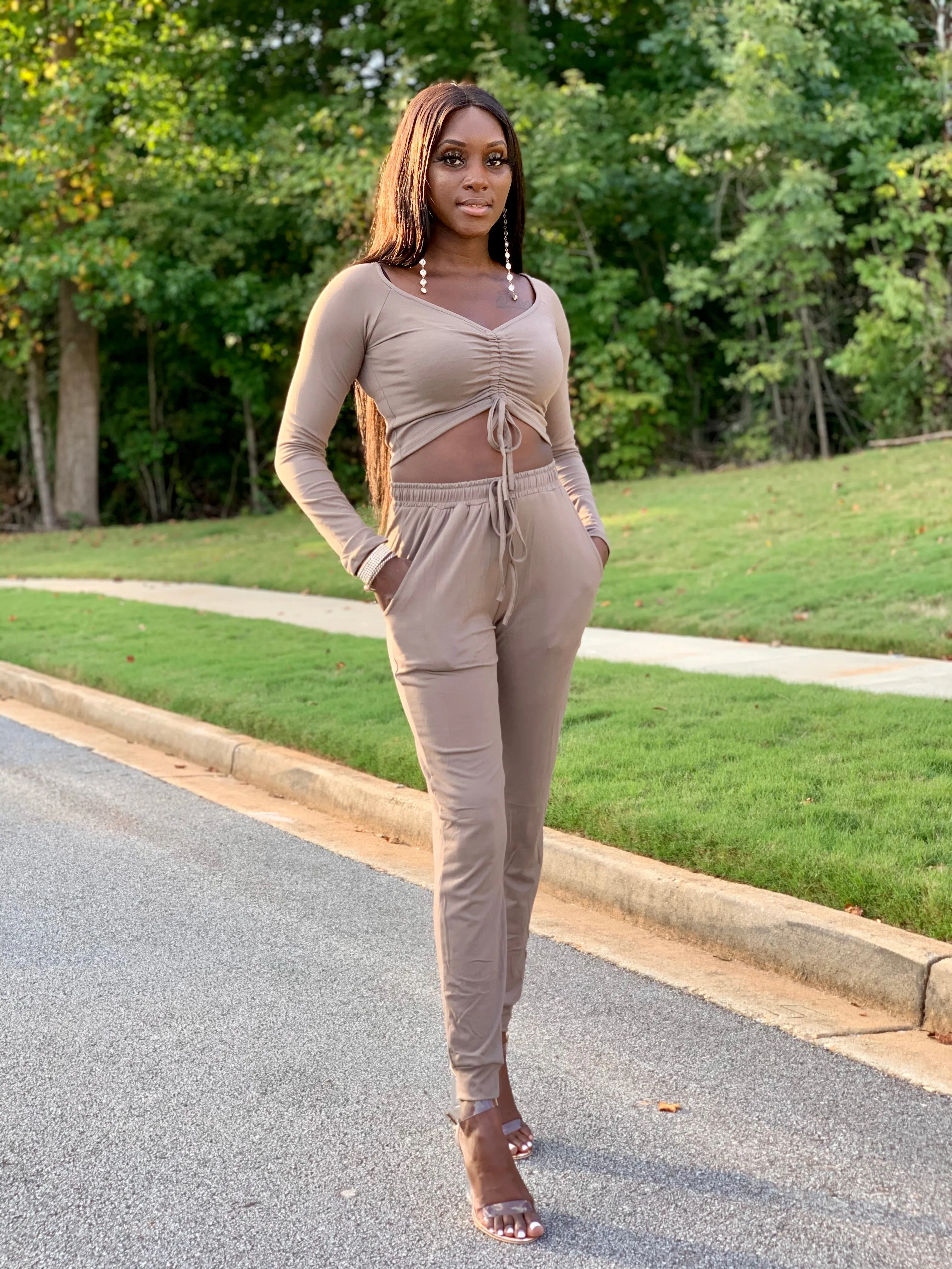 Cali Ruched Top & Jogger set | Taupe - FINAL SALE