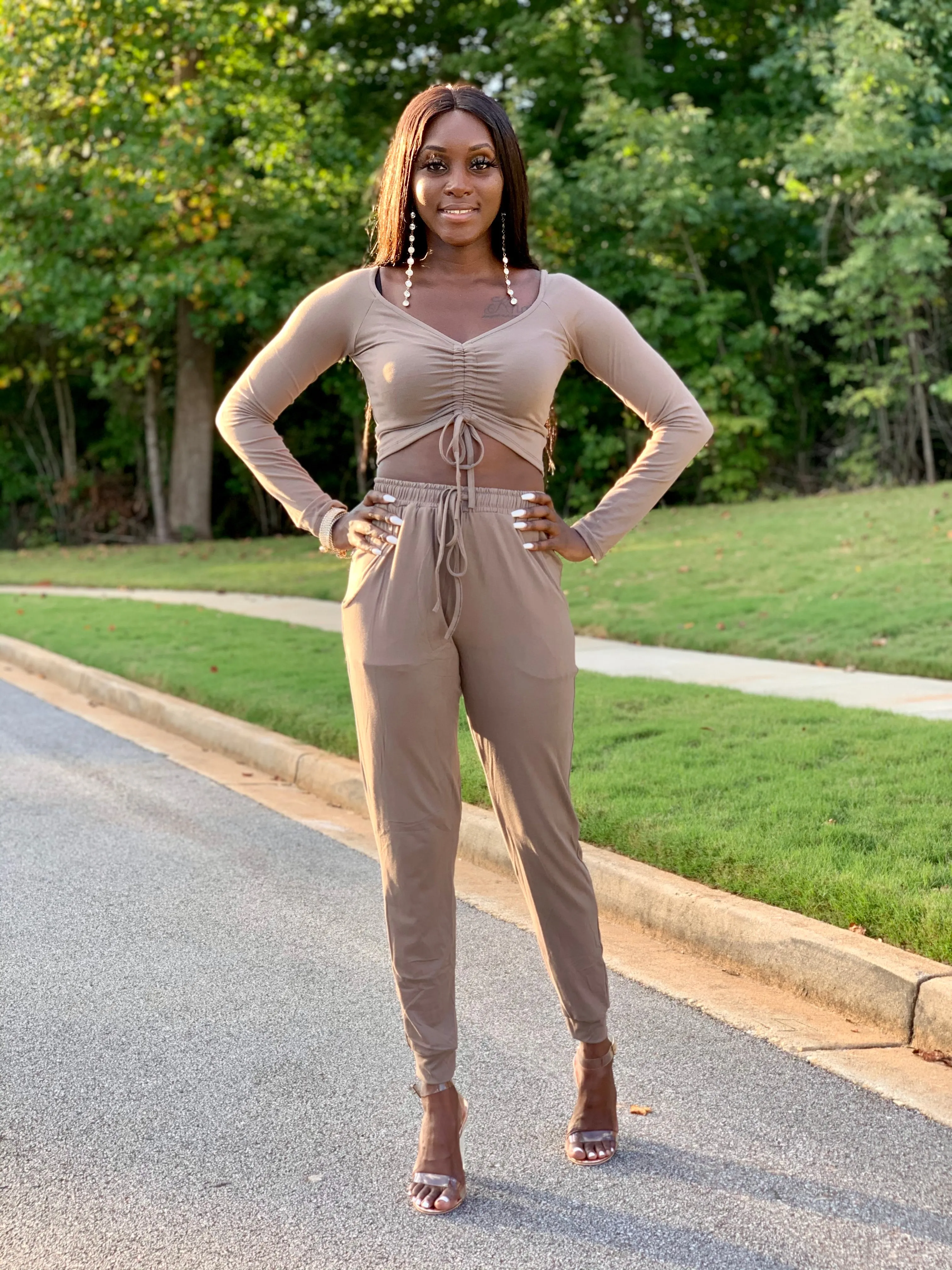 Cali Ruched Top & Jogger set | Taupe - FINAL SALE