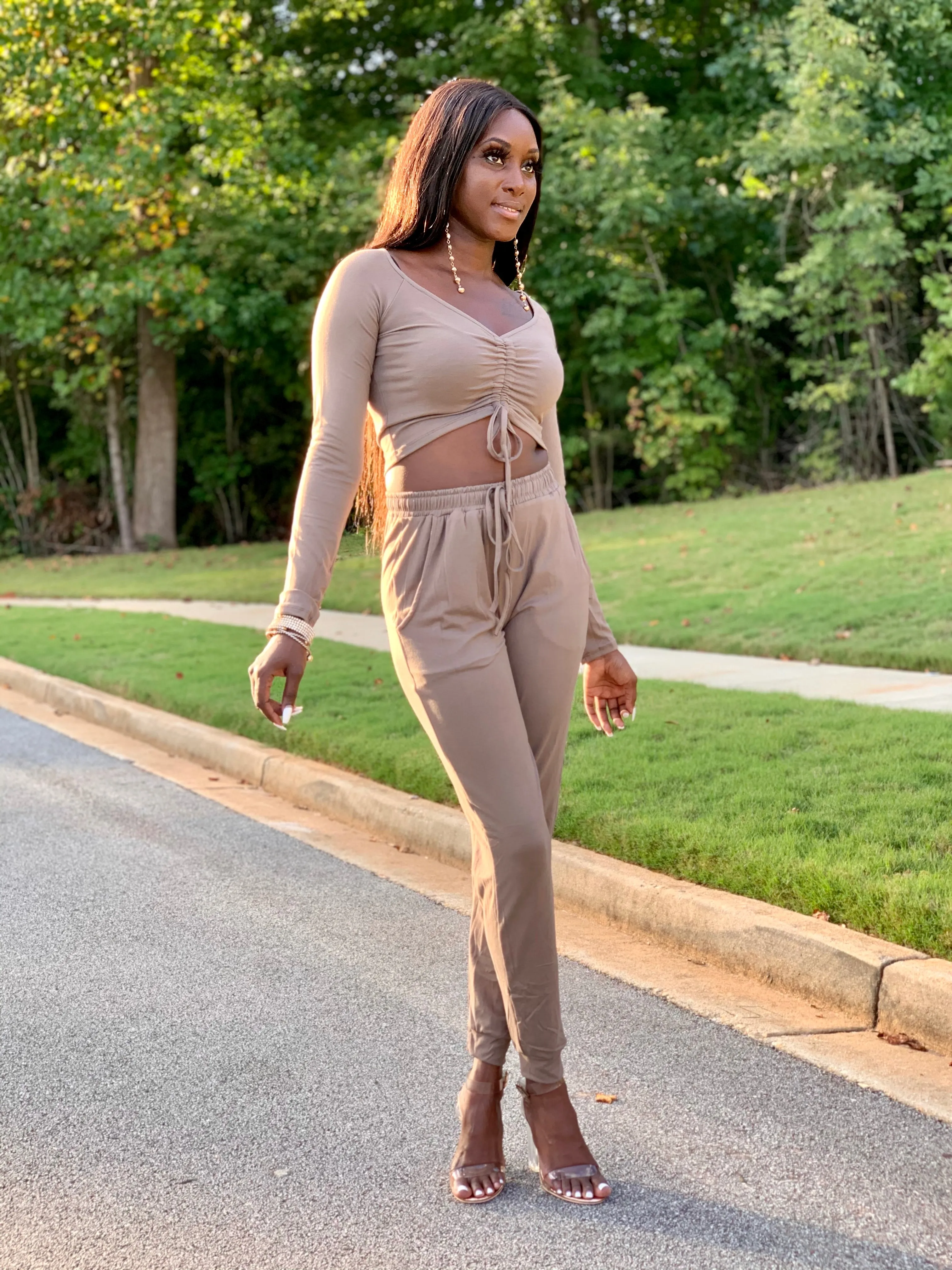Cali Ruched Top & Jogger set | Taupe - FINAL SALE