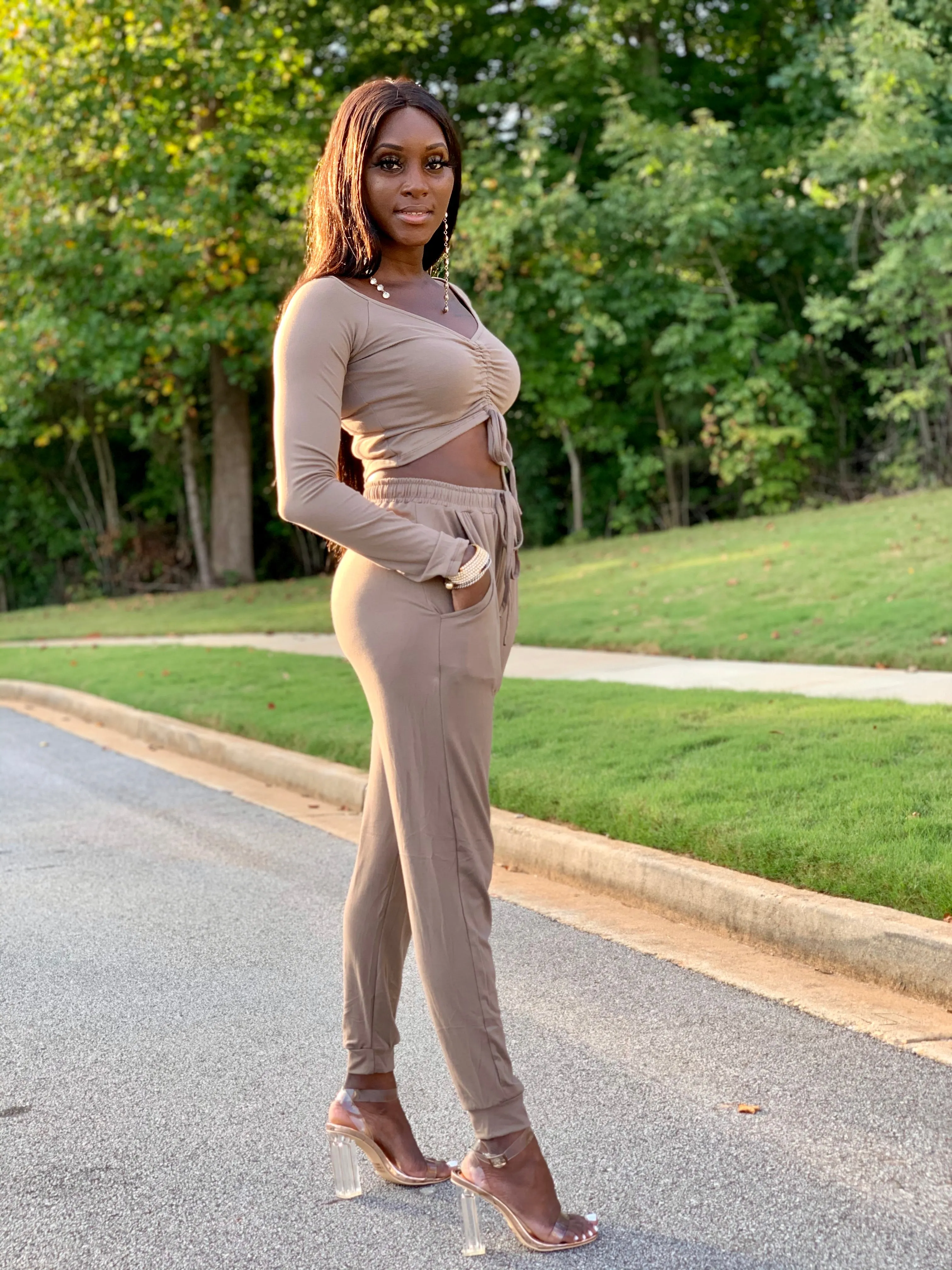 Cali Ruched Top & Jogger set | Taupe - FINAL SALE