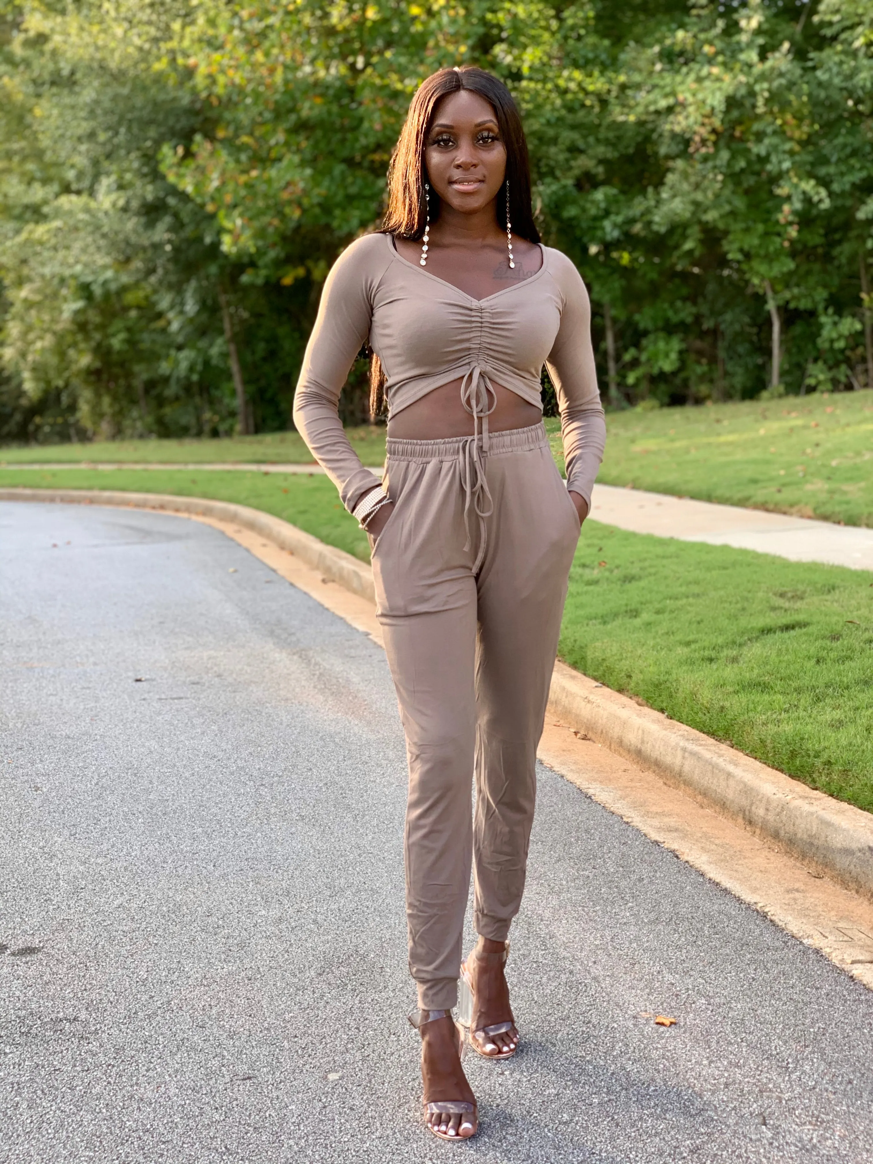 Cali Ruched Top & Jogger set | Taupe - FINAL SALE
