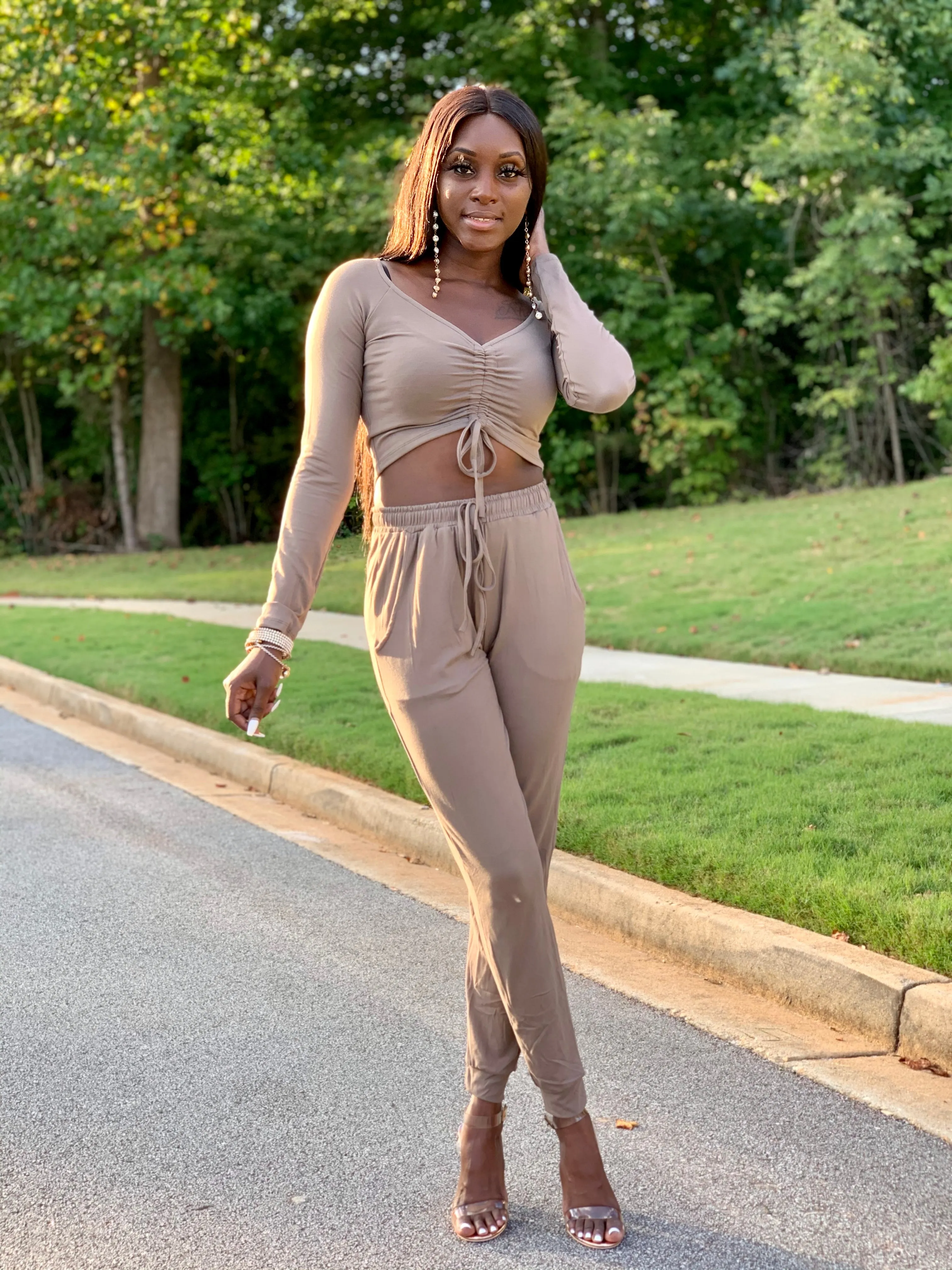 Cali Ruched Top & Jogger set | Taupe - FINAL SALE