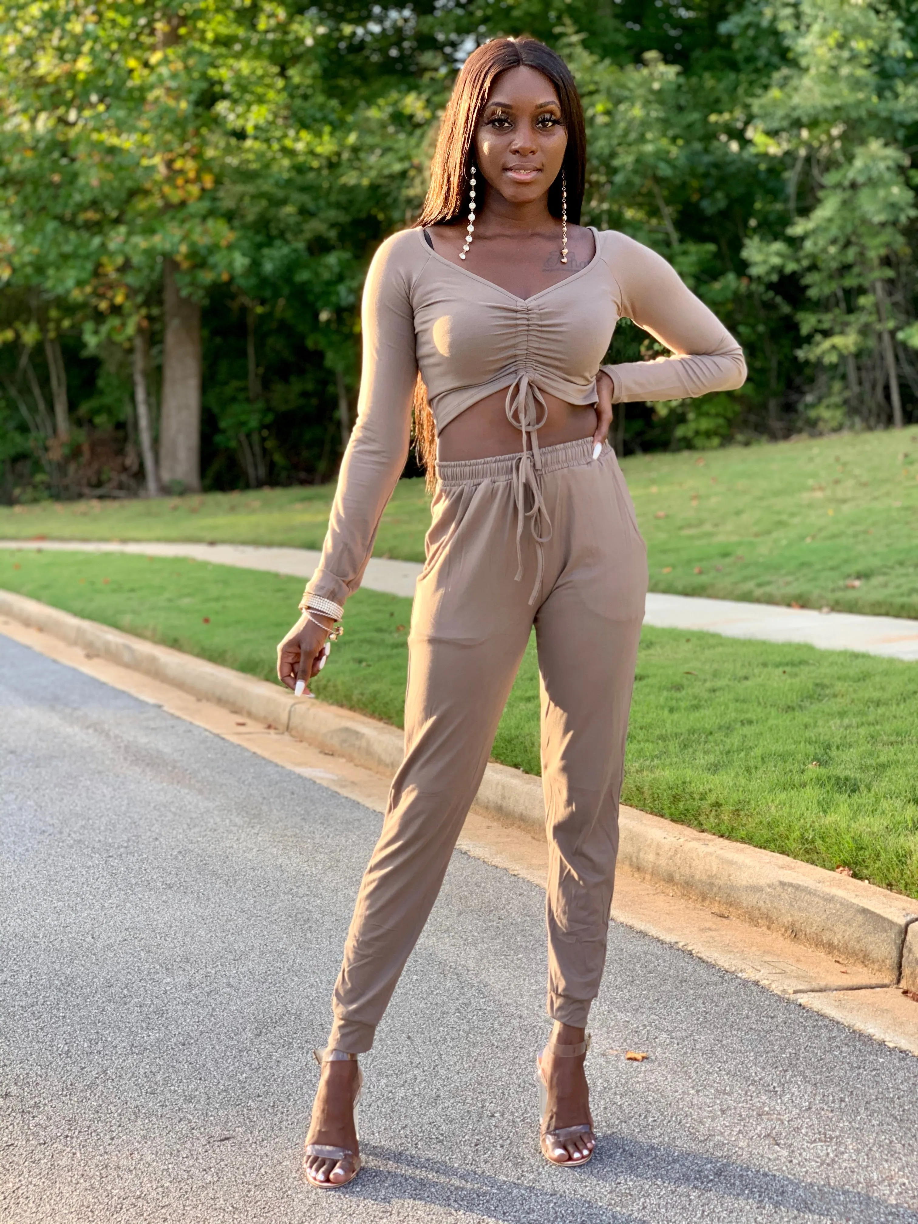 Cali Ruched Top & Jogger set | Taupe - FINAL SALE