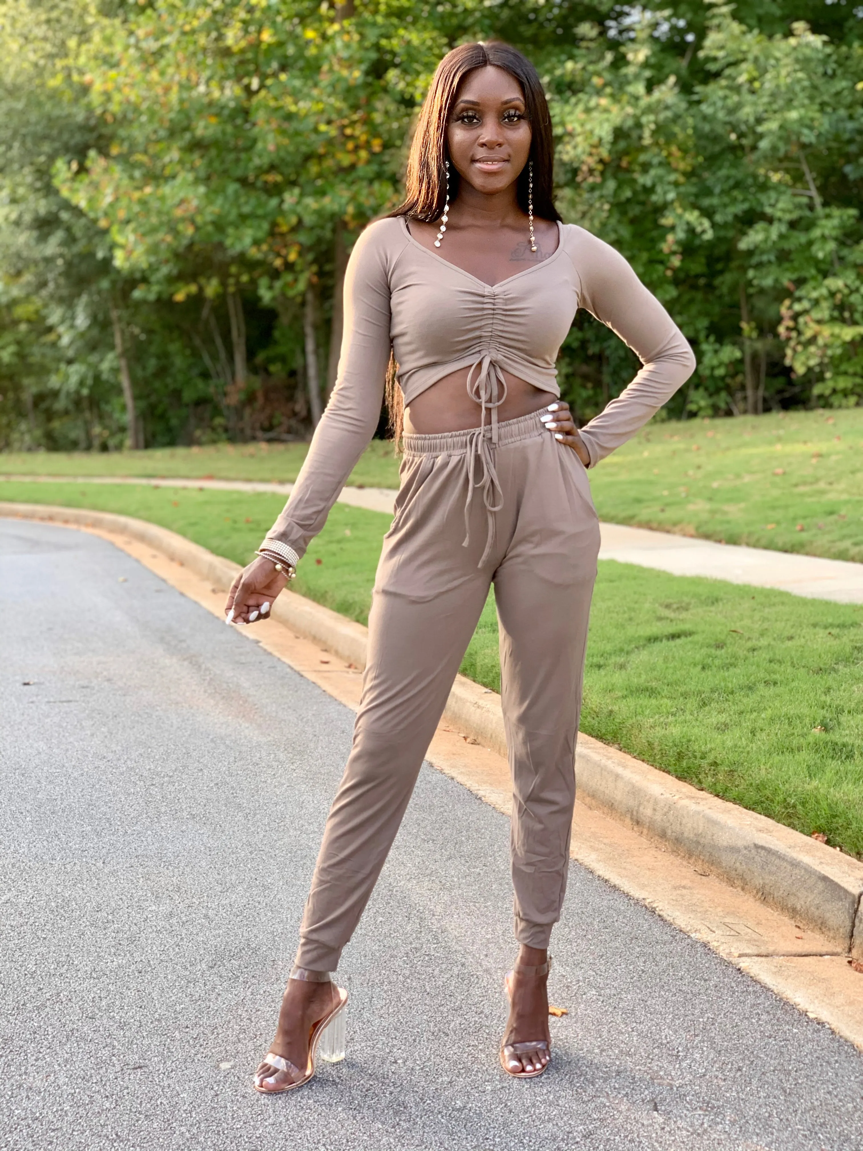 Cali Ruched Top & Jogger set | Taupe - FINAL SALE