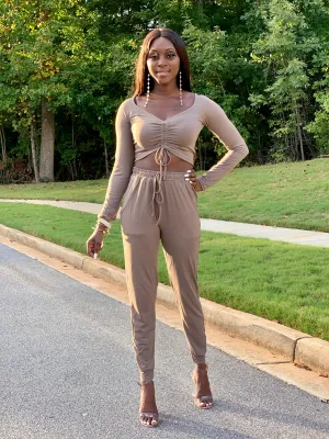 Cali Ruched Top & Jogger set | Taupe - FINAL SALE