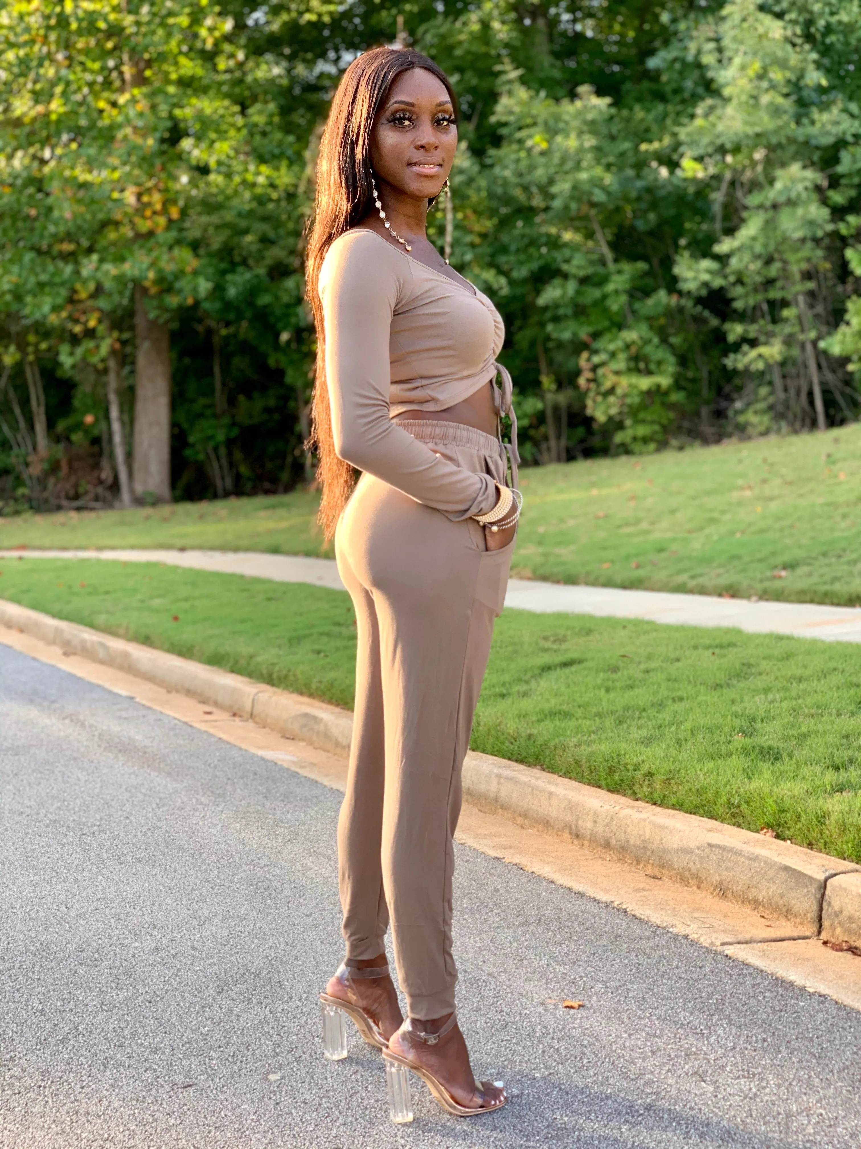 Cali Ruched Top & Jogger set | Taupe - FINAL SALE