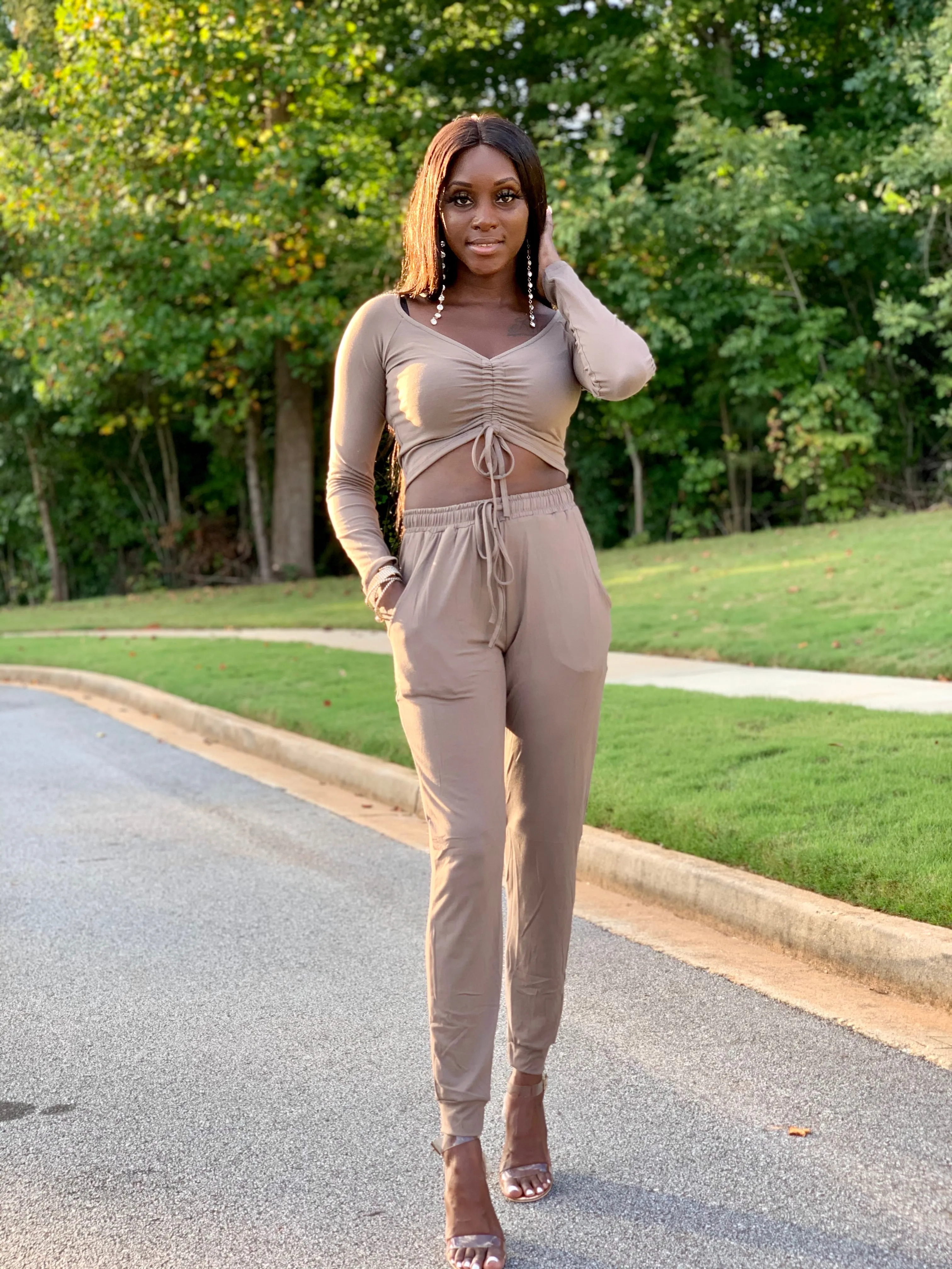 Cali Ruched Top & Jogger set | Taupe - FINAL SALE