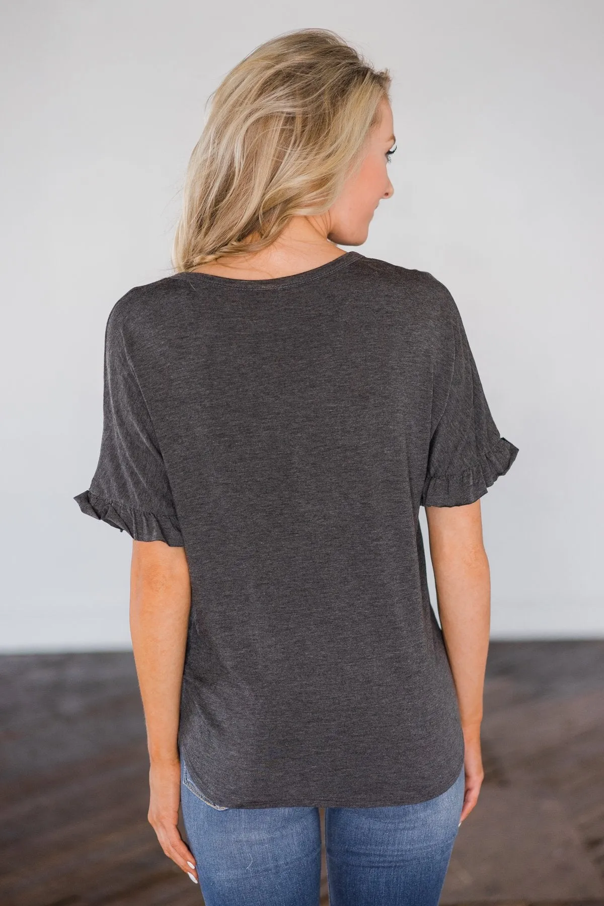 Casual and Comfy Tie Top- Charcoal