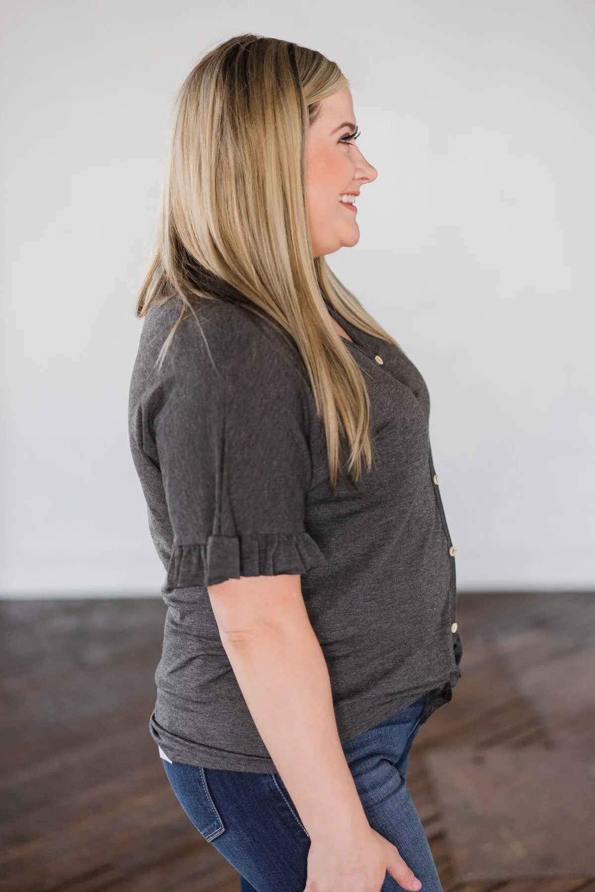 Casual and Comfy Tie Top- Charcoal