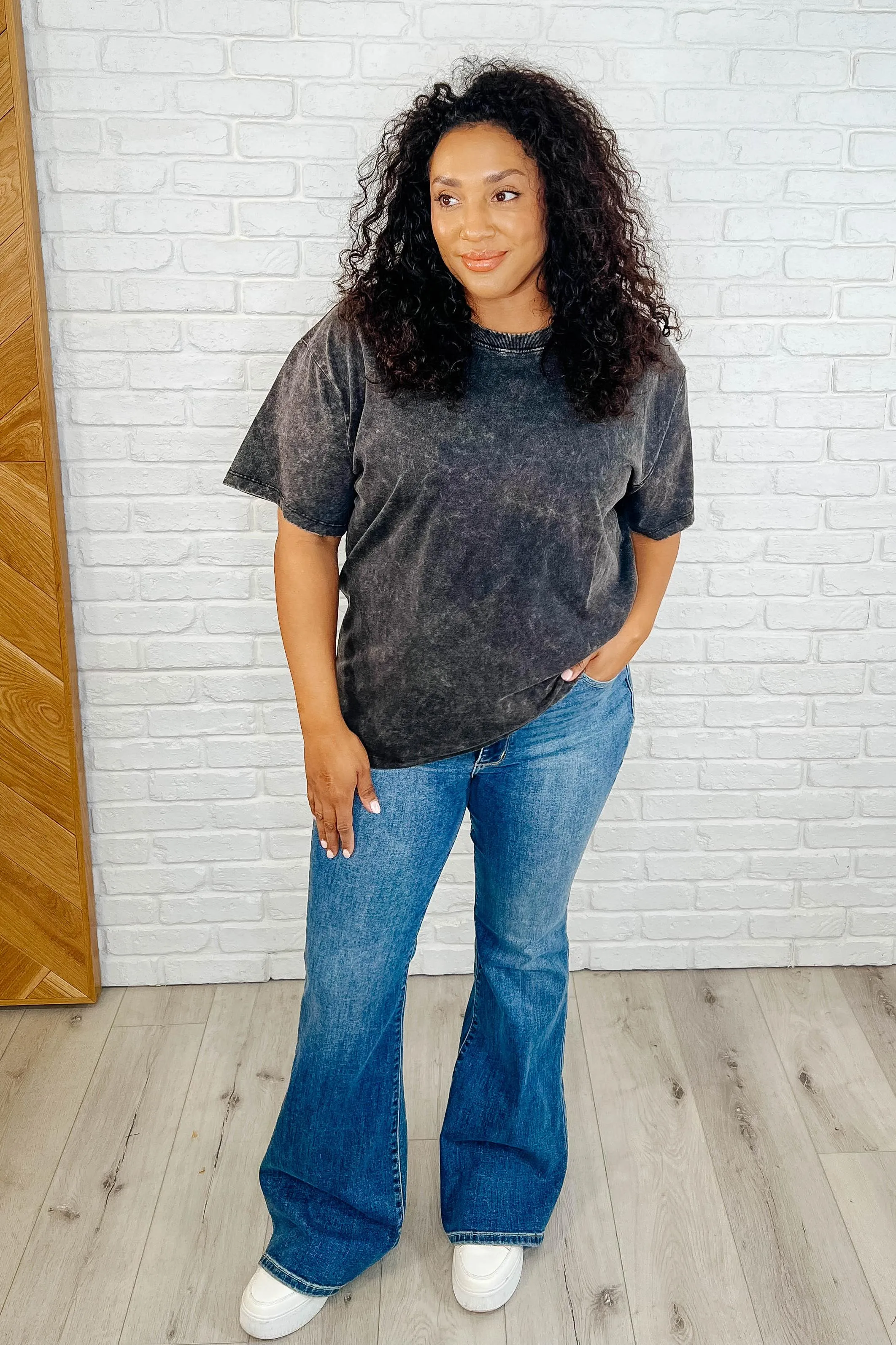 Casual Basic Drop Shoulder Oversized Tee in Ash Black
