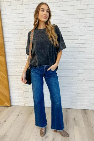 Casual Basic Drop Shoulder Oversized Tee in Ash Black