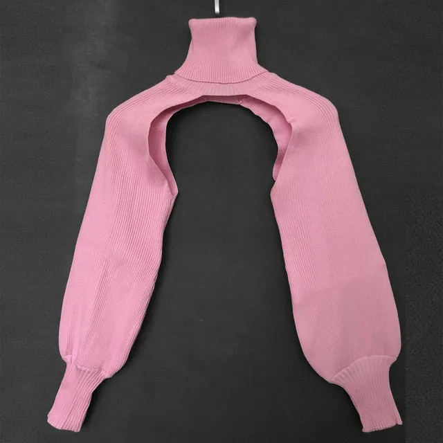 Casual Lantern Sleeve Thick High Collar Wool Tops
