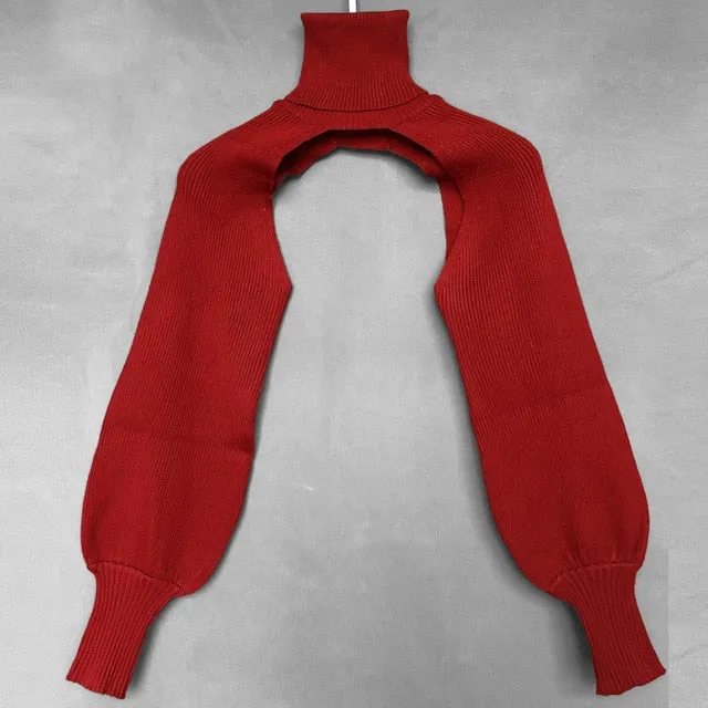 Casual Lantern Sleeve Thick High Collar Wool Tops