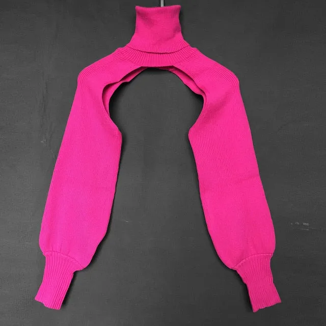 Casual Lantern Sleeve Thick High Collar Wool Tops