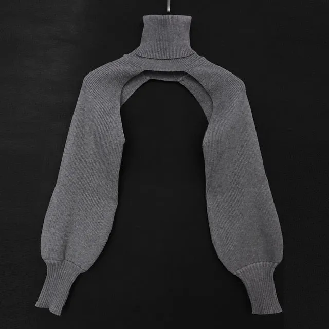 Casual Lantern Sleeve Thick High Collar Wool Tops