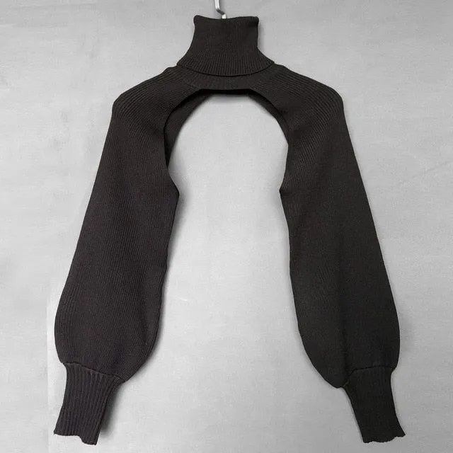Casual Lantern Sleeve Thick High Collar Wool Tops