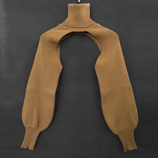 Casual Lantern Sleeve Thick High Collar Wool Tops