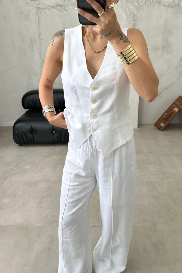 Casual Work Vest and Trousers Two-piece Set
