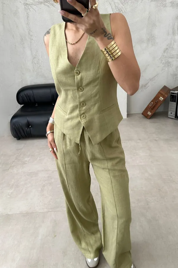 Casual Work Vest and Trousers Two-piece Set