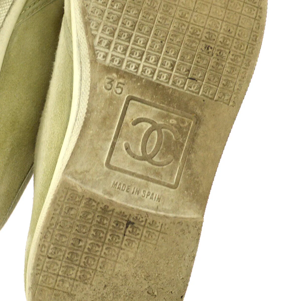 CHANEL CC Logos Bi-color Sneakers Shoes Light Green Suede 06C #35 01095
