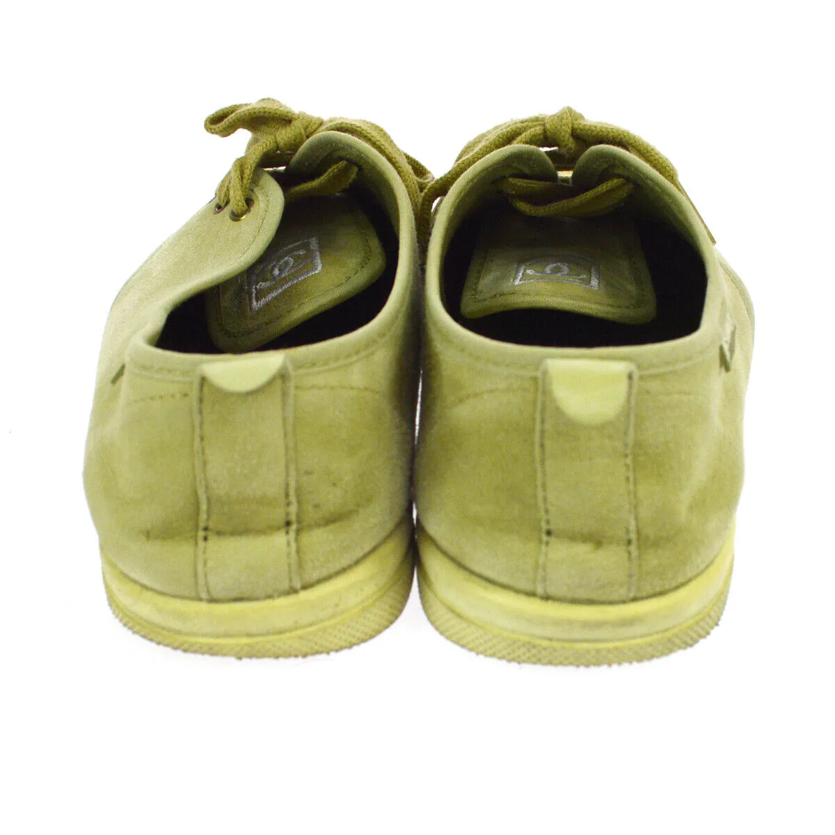 CHANEL CC Logos Bi-color Sneakers Shoes Light Green Suede 06C #35 01095