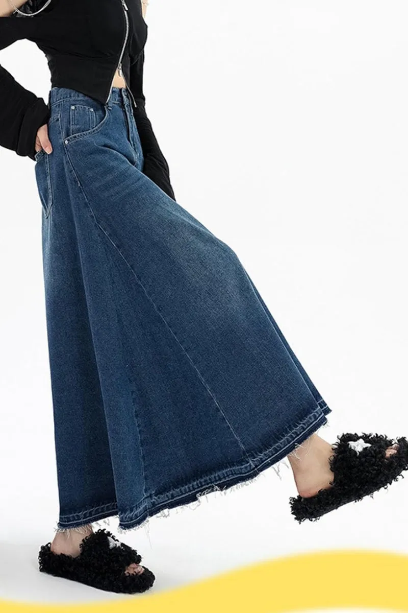 Chouyatou Women's Back Elastic High Waist A-Line Maxi Long Denim Jean Skirt