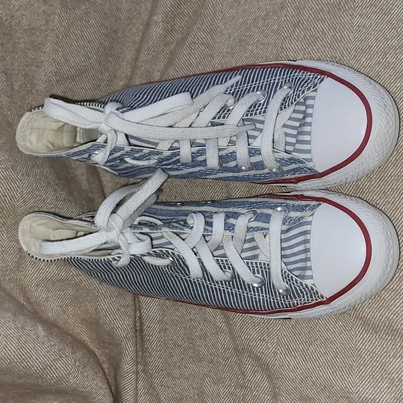 Converse Denim Blue and White Multi Stripe High Top