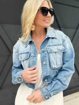 Cropped Cargo Jacket In Light Wash