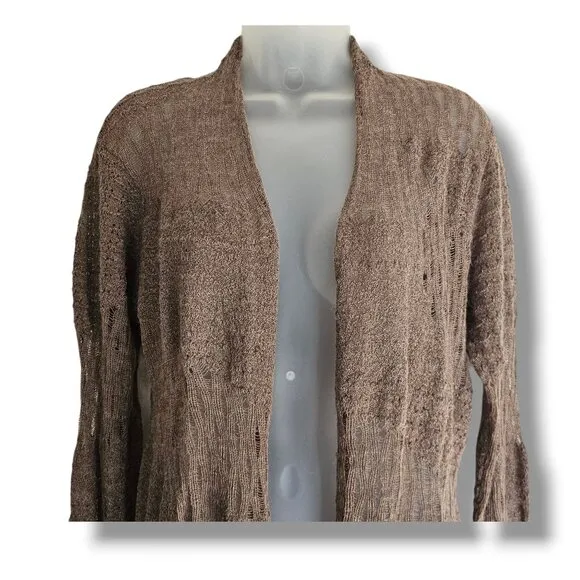 Eileen Fisher Cardigan Sweater Baby Alpaca Size XS Shawl Brown Open Knit Pattern