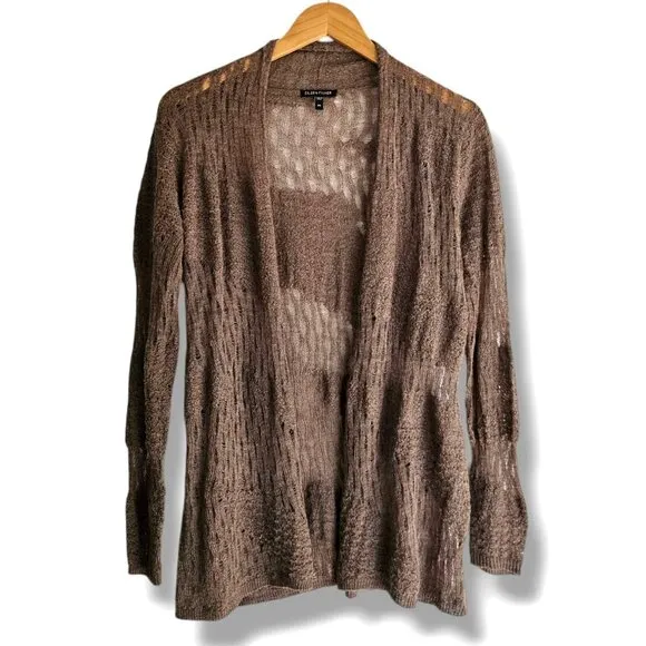 Eileen Fisher Cardigan Sweater Baby Alpaca Size XS Shawl Brown Open Knit Pattern