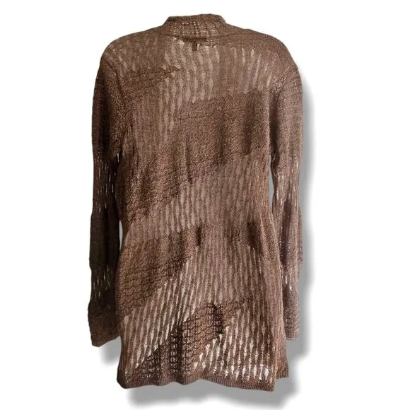 Eileen Fisher Cardigan Sweater Baby Alpaca Size XS Shawl Brown Open Knit Pattern
