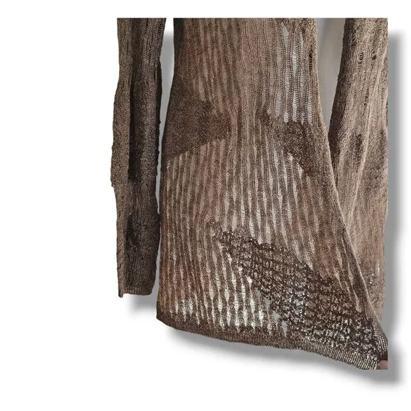 Eileen Fisher Cardigan Sweater Baby Alpaca Size XS Shawl Brown Open Knit Pattern