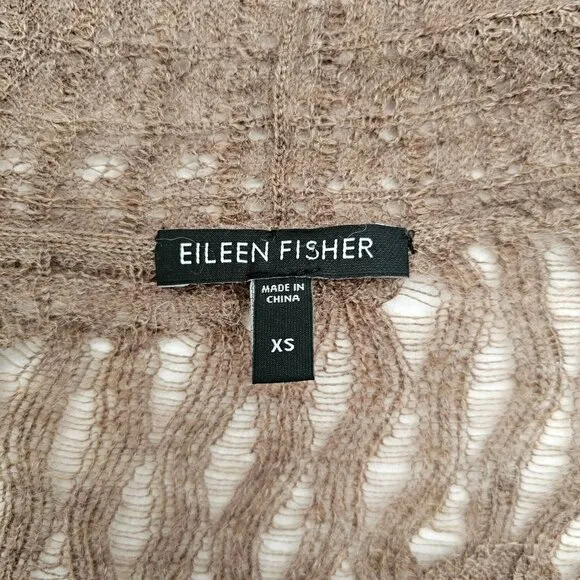 Eileen Fisher Cardigan Sweater Baby Alpaca Size XS Shawl Brown Open Knit Pattern
