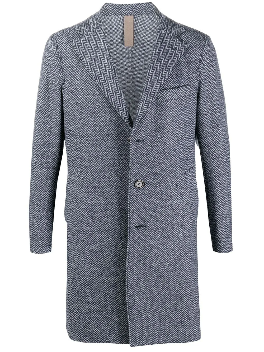ELEVENTY - Blue Herringbone Suede Detail Logo Button Coat - 46R (56 EU)