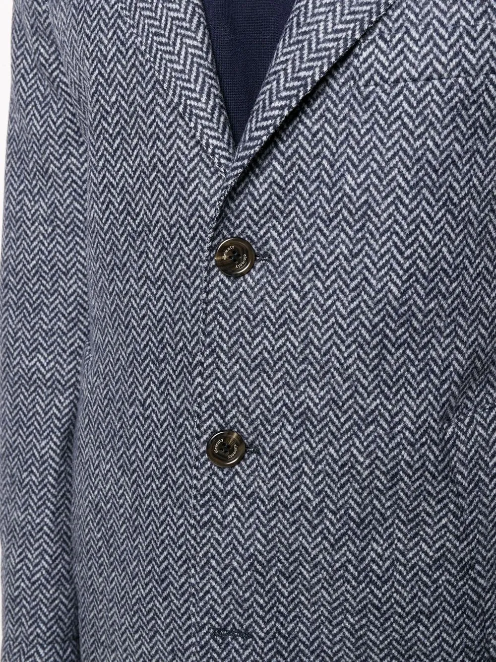 ELEVENTY - Blue Herringbone Suede Detail Logo Button Coat - 46R (56 EU)