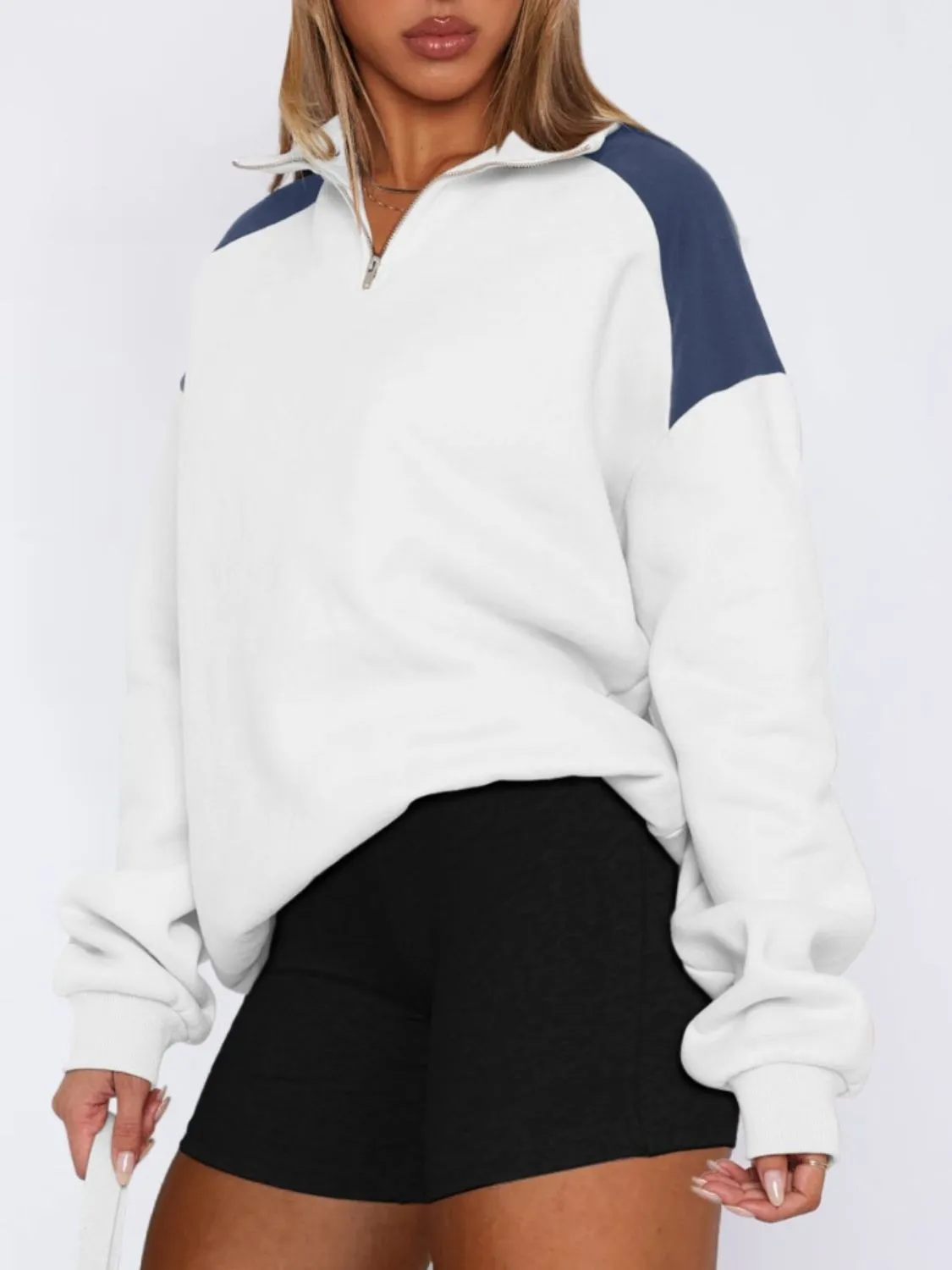 Elle Contrast Quarter Zip Long Sleeve Sweatshirt