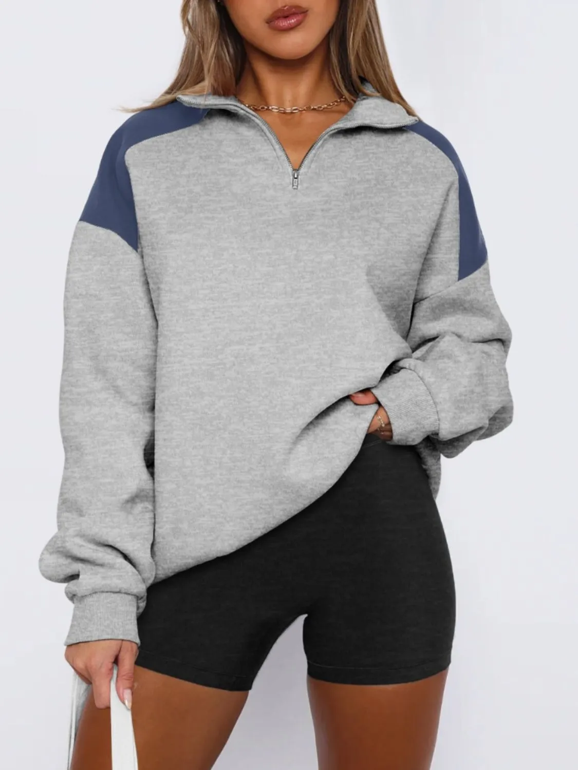 Elle Contrast Quarter Zip Long Sleeve Sweatshirt
