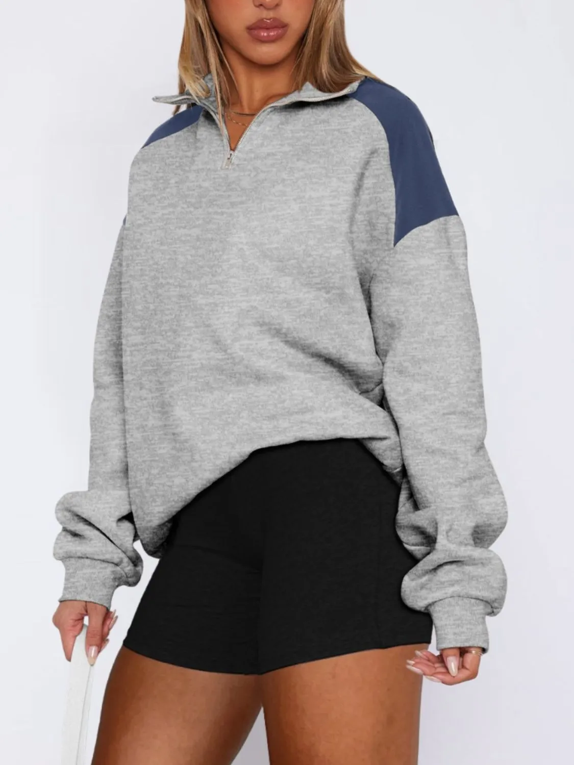 Elle Contrast Quarter Zip Long Sleeve Sweatshirt