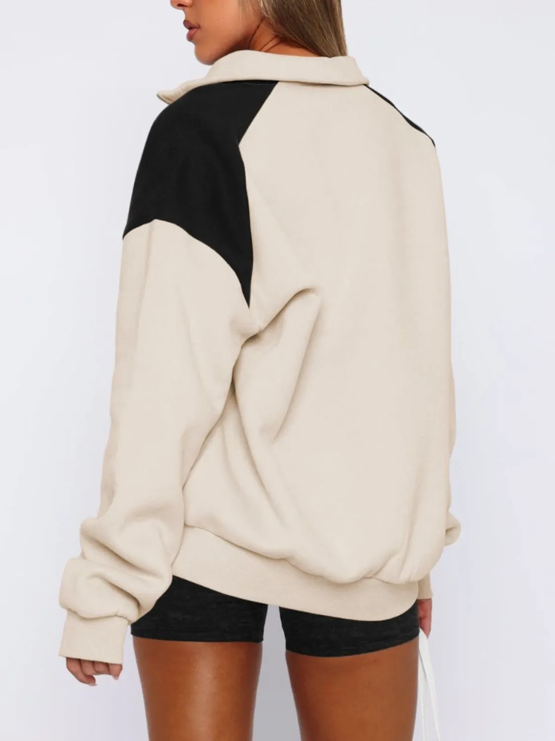 Elle Contrast Quarter Zip Long Sleeve Sweatshirt