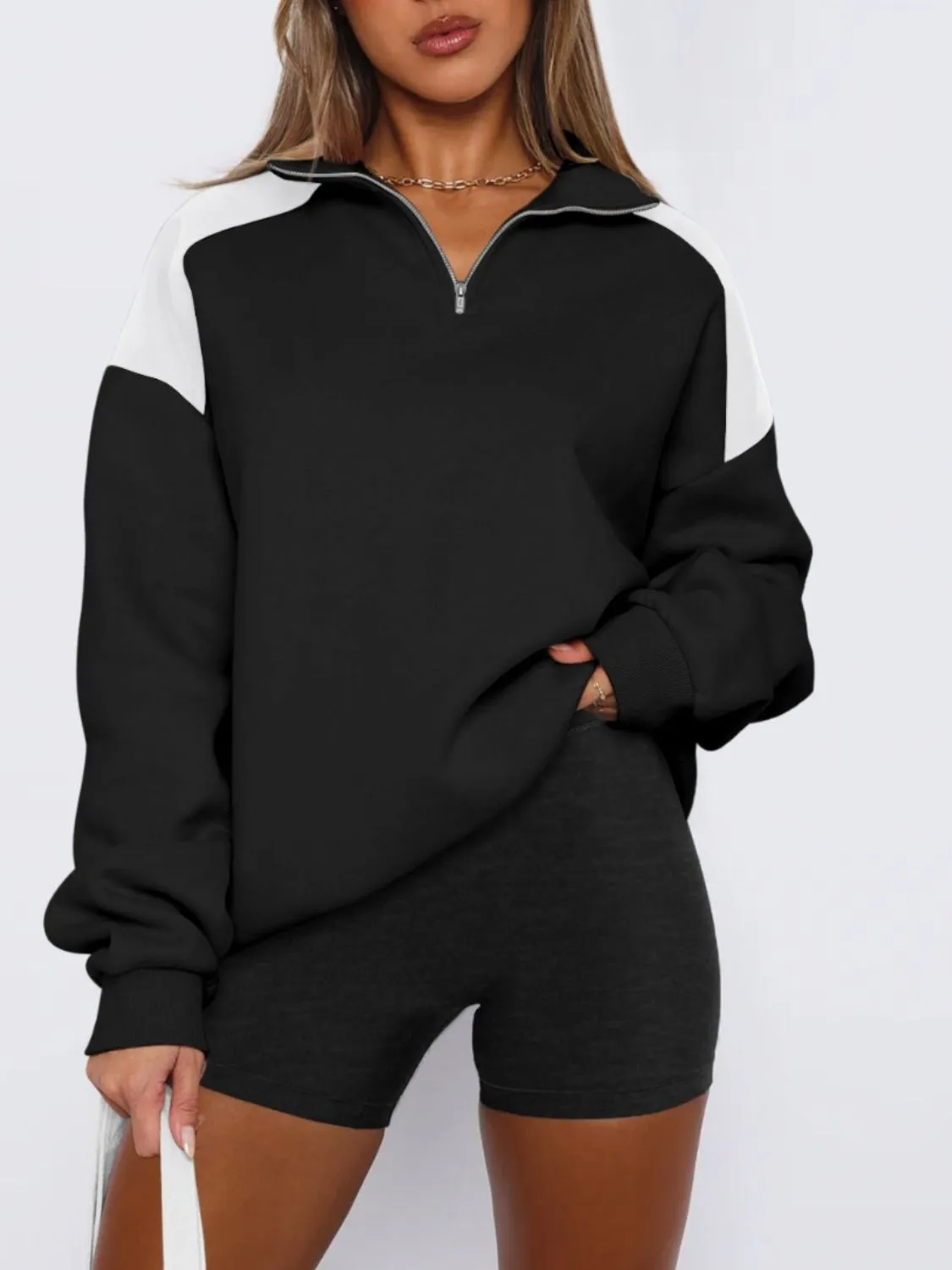 Elle Contrast Quarter Zip Long Sleeve Sweatshirt