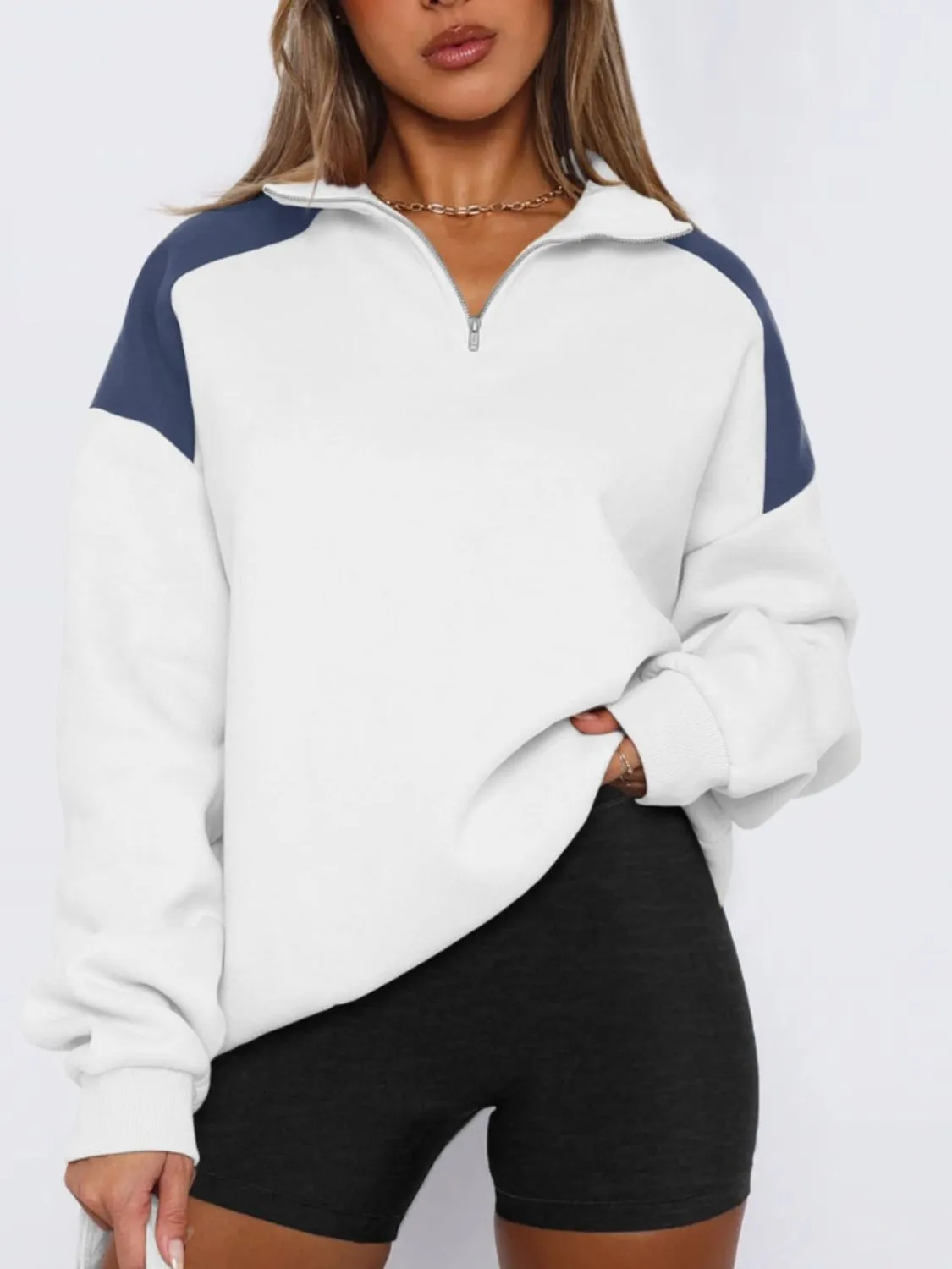 Elle Contrast Quarter Zip Long Sleeve Sweatshirt